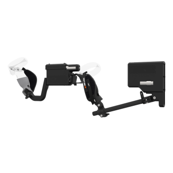 Left view of ProVolver for Meta Quest 2 with Black Rear Cup Left Explorer haptic stock Carbon tube front grey