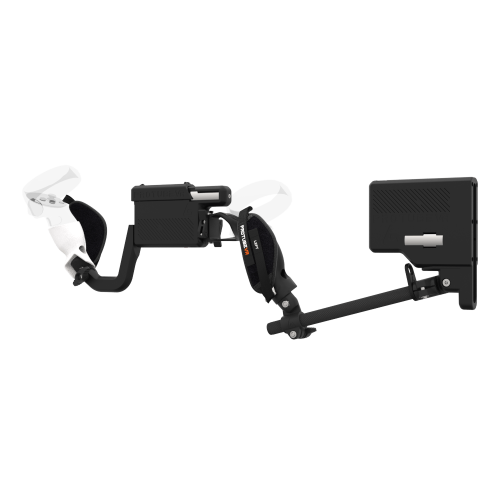 Left view of ProVolver for Meta Quest 2 with Black Rear Cup Left Explorer haptic stock Carbon tube front white