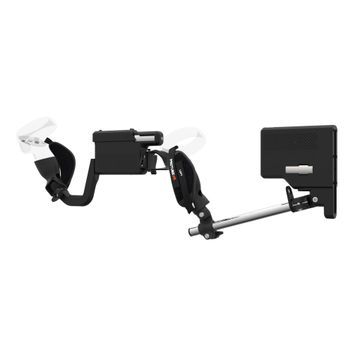 Left view of ProVolver for Meta Quest 2 with Black Rear Cup Left Explorer haptic stock Chrome tube front carbon