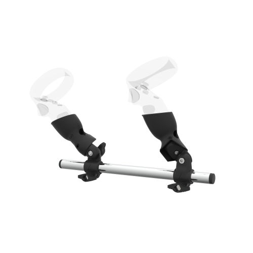 Left view of Right hand Starter vr gun stock for Meta Quest 1 without shoulder stock and Black cups Chrome tube