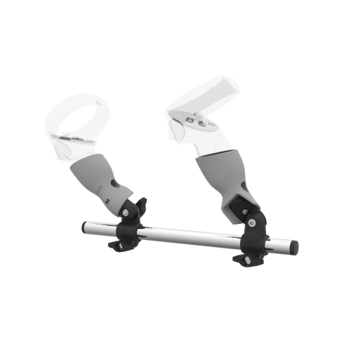 Left view of Right hand Starter vr gun stock for Meta Quest 2 without shoulder stock and Grey cups Chrome tube