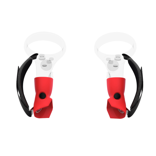 Player view of ProStraps MK1 for Meta Quest 1 and Rift S with transparent controllers and red cup mounts