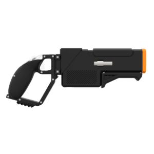 Side probolter powerful haptic gun for pico 4 ultra with black carbon rear cup for right hand with orange tip