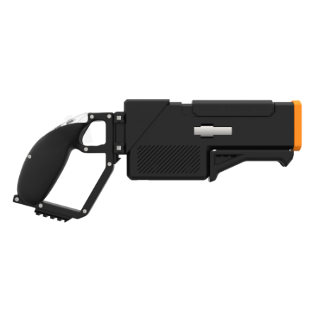 Side probolter powerful haptic gun for pico 4 ultra with black carbon rear cup for right hand with orange tip