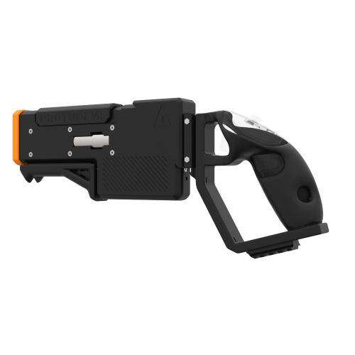 Left probolter powerful haptic gun for pico 4 ultra with black carbon rear cup for right hand with orange tip