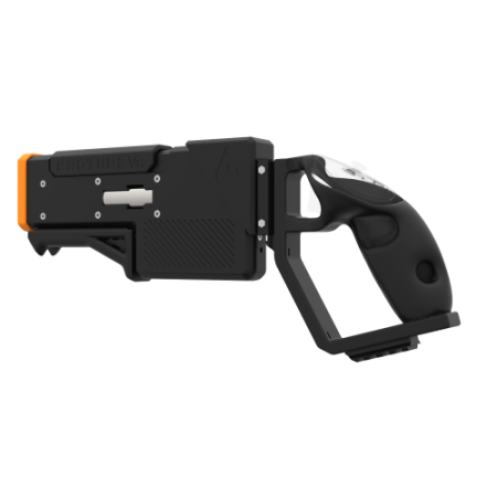 Left probolter powerful haptic gun for pico 4 ultra with black carbon rear cup for right hand with orange tip