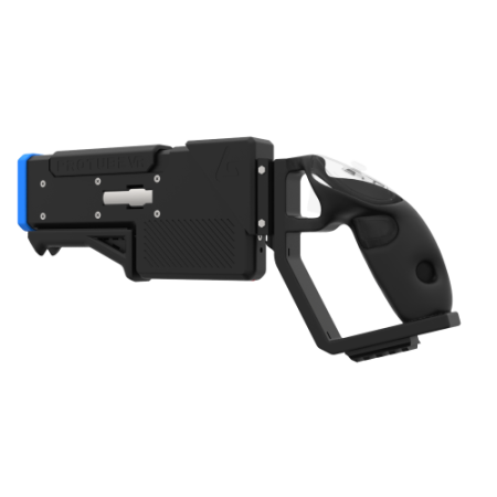 Left probolter powerful haptic gun for pico 4 ultra with black carbon rear cup for right hand with blue tip