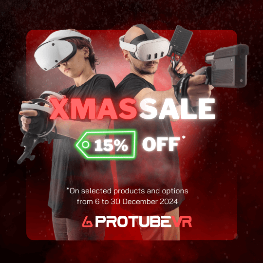 a girl holding 2 provolver haptic pistol for vr games for christmas sales